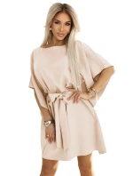 287-38 SOFIA Motýlí šaty se zavazováním v pase - DARK BEige
