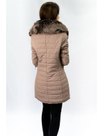 Dámský kabát z eko kůže ve starorůžové barvě s kožešinou (LD5520)