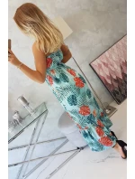 Šaty s motivem listů v mátové barvě