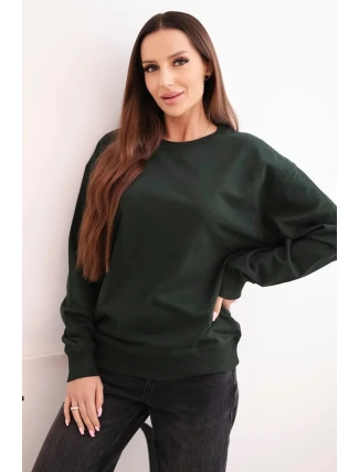 Dámská mikina s okrouhlým výstřihem základní z bavlny tmavě zelená