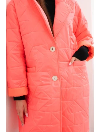 Dámská bunda Plus Size prošívaná s ozdobnými knoflíky a límcem neonově růžová