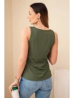 Dámská žebrovaná halenka na ramínkách s knoflíkem khaki Dámská žebrovaná halenka na ramínkách s knoflíkem khaki