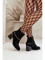 Zateplené dámské boty na podpatku s řetízkem eko semišové černé Hanalen