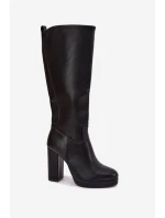 Dámské Kozačky Do Kolena Na Podpatku Eko Kůže Černé Thalina Dámské Kozačky Do Kolena Na Podpatku Eko Kůže Černé Thalina