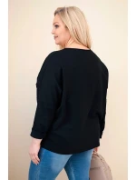 Dámská bavlněná blůza Plus Size s výstřihem do V černá