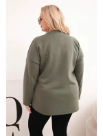 Dámská mikina Plus Size s nápisem a výstřihem do V khaki