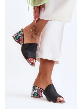 Dámské kožené lodičky na podpatku Lewski Shoes 3209/K Černé