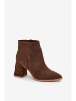 Kozačky z přírodního semiše s vysokým podpatkem vyhřívané hnědé Zazoo 3128
