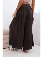 Dámské kalhoty z viskózy se širokými nohavicemi hnědý Dámské kalhoty z viskózy se širokými nohavicemi hnědý