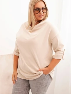 Dámská blůza Plus Size s bavlnou volného střihu s vodním výstřihem béžová