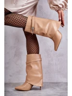 Kožené Kozačky Na Vysokém Podpatku béžové Steffi