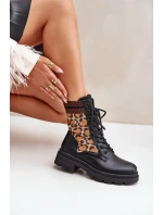 Dámské kotníkové boty Workery s ponožkou v leopardím vzoru černé Penthis Dámské kotníkové boty Workery s ponožkou v leopardím vzoru černé Penthis