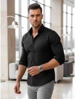 Pánská vzorovaná košile regular fit černá FashionStreet DX2696