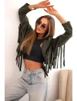 Dámská semišová bunda s třásněmi khaki Dámská semišová bunda s třásněmi khaki