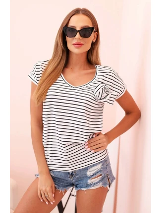 Dámská bavlněná blůza s pruhy a výstřihem do V černá