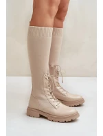 Nazouvací kozačky s ponožkovým svrškem béžové Iranel