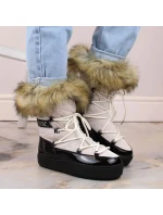 Šněrovací sněhule na platformě s kožešinou Vinceza W JAN262 beige