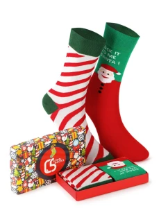 Unisex vánoční ponožky v krabičce – sada 2 párů se Santou a pruhy
