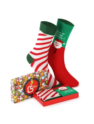 Unisex vánoční ponožky v krabičce – sada 2 párů se Santou a pruhy
