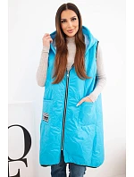Dámská prošívaná vesta Plus Size s kapucí zapínaná na zip tyrkysová Dámská prošívaná vesta Plus Size s kapucí zapínaná na zip tyrkysová