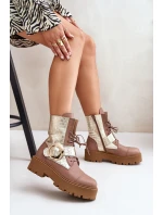 Zazoo 2942 Kožené Boty Worker Se Zlatým Sponou Béžové