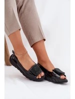 Kožené Lakované Dámské Sandály Na Klínu s Dekorací Artiker Černé 56C1564