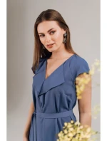 S411 Šaty bez rukávů s volánkovým výstřihem - modré