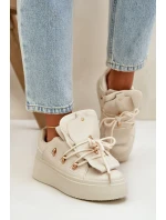 Sneakersy Damskie Na Platformie Beżowe Dolistana