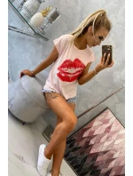 Halenka s potiskem rtů, pudrově růžová Halenka s potiskem rtů, pudrově růžová