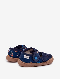 Dětské barefoot pantofle s raketami a planetami tmavě modré Lumi