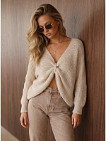 Dámský oversize svetr s nařaseným předním dílem, béžový, FashionStreet MY2647 Dámský oversize svetr s nařaseným předním dílem, béžový, FashionStreet MY2647