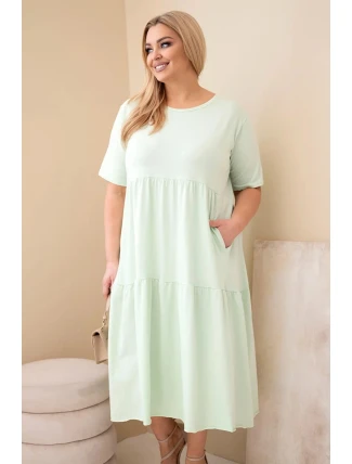 Dámské bavlněné šaty Plus Size s krátkým rukávem a volánem mentolová Dámské bavlněné šaty Plus Size s krátkým rukávem a volánem mentolová