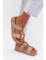 Dámské platformové pantofle se pásky a zlatým detailem Béžové Tahlia