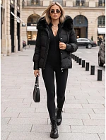 Dámská prošívaná bunda s kožešinovou kapucí, černá, FashionStreet TY5892 Dámská prošívaná bunda s kožešinovou kapucí, černá, FashionStreet TY5892