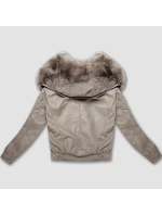 Béžová kožená bunda s velkým kožešinovým límcem Glakate (LU98090#)