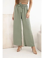 Kalhoty se širokým pasem a vázáním v pase světle khaki Kalhoty se širokým pasem a vázáním v pase světle khaki