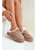 Dámské pantofle na silné podrážce s kožíškem a sponou tmavě béžové Linneola Dámské pantofle na silné podrážce s kožíškem a sponou tmavě béžové Linneola