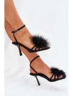 Dámské Sandály Na Podpatku S Peřím Černé Xaliope