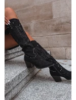 Dámské Kůže Kobyli Ze Zdobením Na Podpatku Černé Darella