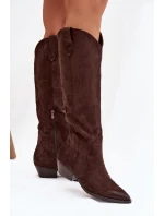 Eko Semišové Kozačky Dámské Na Podpatku Čokoládové Jenaya