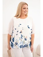 Dámská halenka Plus Size s krátkým rukávem a květinovým potiskem jeansová Dámská halenka Plus Size s krátkým rukávem a květinovým potiskem jeansová