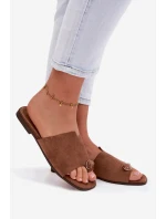 Dámské ploché nazouváky s ozdobným detailem Eko semiš hnědé Selavine