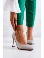 Módní kožené boty na jehlách Světle šedá Tamira