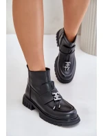 Kožené Kotníkové Boty Na Plochém Podpatku S Dekorací Zateplené Černé Asperra