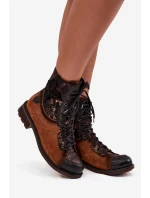 Kožené dámské kotníkové boty z pravé kůže na nízkém podpatku Maciejka 07004-29 camel