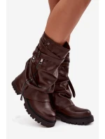 Dámské kozačky s vytočeným horním dílem do poloviny lýtka s páskem čokoládové Darisa