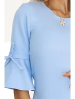 217-11 NEVA Trapézové šaty s vázáním na rukávech - MODRÉ