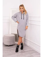 Šaty s kapucí a bočním rozparkem šedé Šaty s kapucí a bočním rozparkem šedé