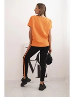 Dámský bavlněný komplet s tričkem a legínami s lampasem oranžový