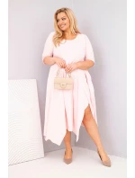 Dámská bavlněná sukýnka Plus Size s asymetrickým lemem pudrově růžová